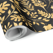 Elegantes Gold Glitzer Foliage Black Design Geschenkpapier (Rolleneckpunkt)