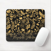 Elegantes Gold Glitzer Foliage Black Design Mousepad (Mit Mouse)