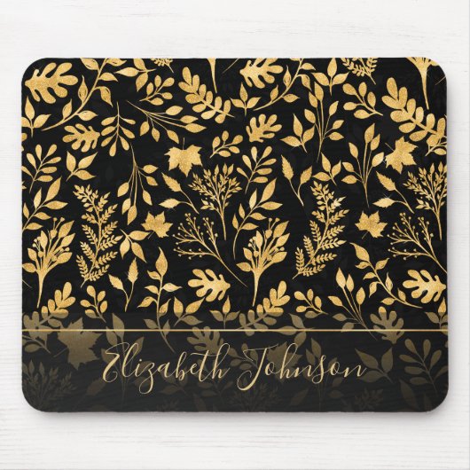 Elegantes Gold Glitzer Foliage Black Design Mousepad (Vorne)