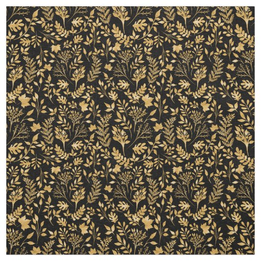 Elegantes Gold Glitzer Foliage Black Design Stoff (Muster)