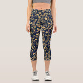 Elegantes Gold Glitzer Foliage Navy-Blue Design Capri Leggings (Vorderseite)