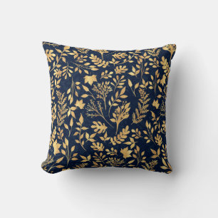 Elegantes Gold Glitzer Foliage Navy-Blue Design Kissen