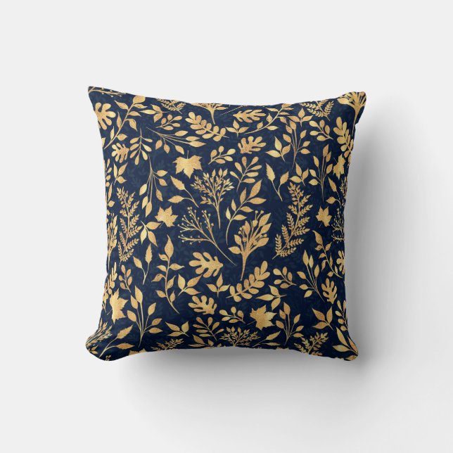 Elegantes Gold Glitzer Foliage Navy-Blue Design Kissen (Vorderseite)