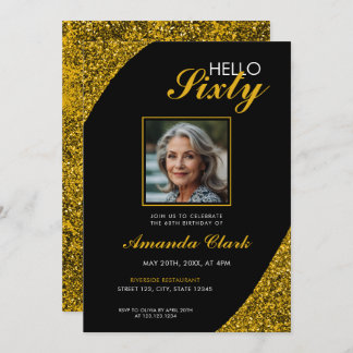 Elegantes Gold Glitzer Foto 60. Geburtstag Einladung