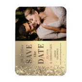 Elegantes Gold Glitzer Foto Hochzeit speichern Magnet (Vertikal)