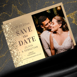 Elegantes Gold Glitzer Foto Hochzeit speichern Save The Date