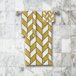 Elegantes Gold Glitzer Herringbone Zickzack Muster Badhandtuch Set