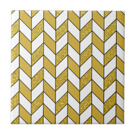 Elegantes Gold Glitzer Herringbone Zickzack Muster Fliese