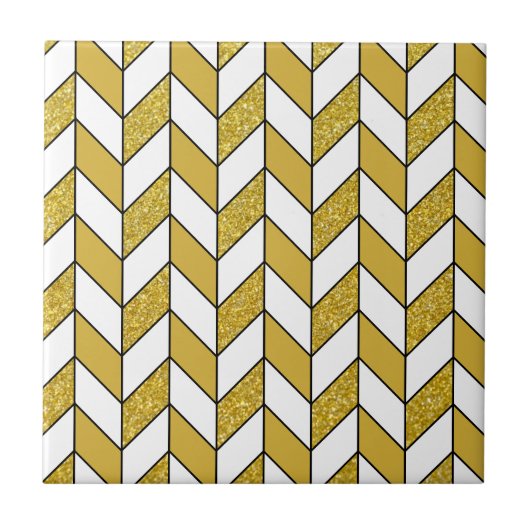 Elegantes Gold Glitzer Herringbone Zickzack Muster Fliese (Vorderseite)