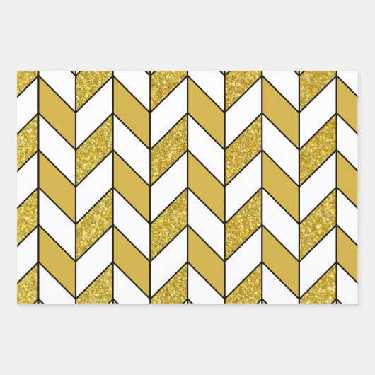 Elegantes Gold Glitzer Herringbone Zickzack Muster Geschenkpapier Set (Vorderseite)