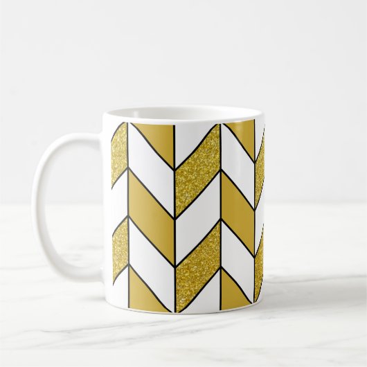 Elegantes Gold Glitzer Herringbone Zickzack Muster Kaffeetasse (Links)