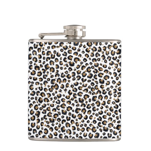Elegantes Gold Glitzer Leopard Muster Flachmann (Vorderseite)