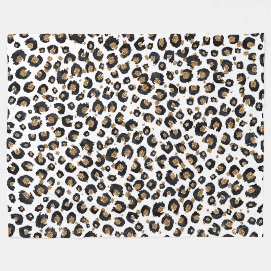 Elegantes Gold Glitzer Leopard Muster Fleecedecke (Vorderseite (Horizontal))