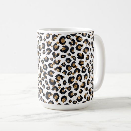 Elegantes Gold Glitzer Leopard Muster Kaffeetasse (VorderseiteRechts)