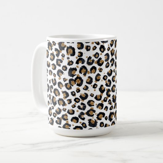 Elegantes Gold Glitzer Leopard Muster Kaffeetasse (Vorderseite Links)