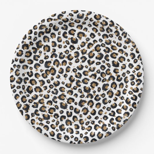 Elegantes Gold Glitzer Leopard Muster Pappteller (Vorderseite)