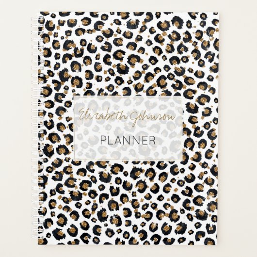 Elegantes Gold Glitzer Leopard Muster Planer (Vorderseite)