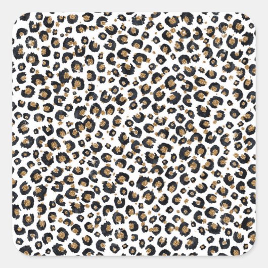 Elegantes Gold Glitzer Leopard Muster Quadratischer Aufkleber (Vorderseite)