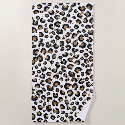 Elegantes Gold Glitzer Leopard Muster Strandtuch (Vorderseite)