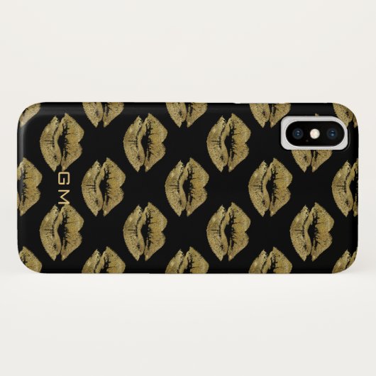 Elegantes Gold Glitzer Lips Muster Case-Mate iPhone Hülle (Rückseite (Horizontal))