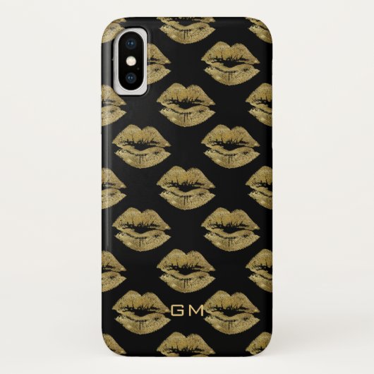 Elegantes Gold Glitzer Lips Muster Case-Mate iPhone Hülle (Rückseite)