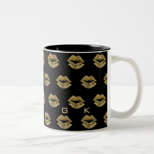 Elegantes Gold Glitzer Lips Muster Zweifarbige Tasse (Rechts)