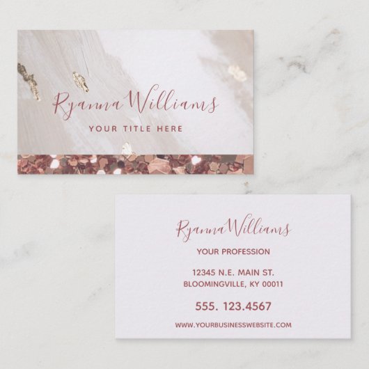 Elegantes Gold Glitzer & Marmorkalligrafie-Skript Visitenkarte (Vorne/Hinten)