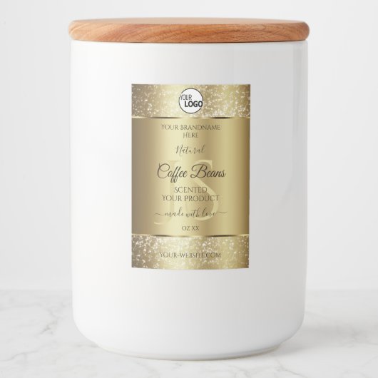 Elegantes Gold Glitzer Monogram Product Labels Log Lebensmitteletikett (Vorderseite)