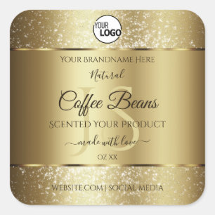 Elegantes Gold Glitzer Monogram Product Labels Log Quadratischer Aufkleber