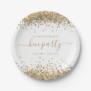 Elegantes Gold Glitzer Name Datum Hen Party Pappteller