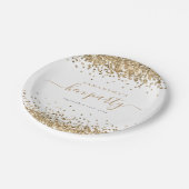 Elegantes Gold Glitzer Name Datum Hen Party Pappteller (Schrägansicht)