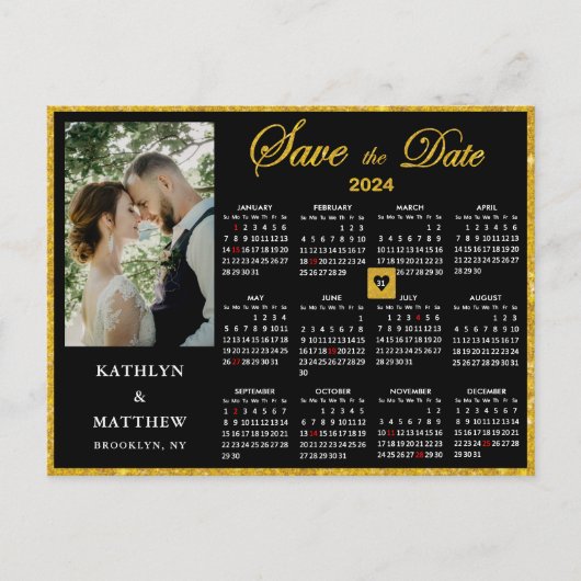 Elegantes Gold Glitzer Script Foto Save the Date Ankündigungspostkarte (Vorderseite)