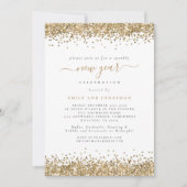 Elegantes Gold Glitzer Script Silvester Party Einladung (Vorderseite)