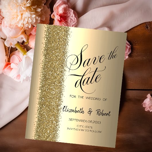 Elegantes Gold-Glitzer-Skript Save the Date