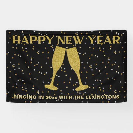 Elegantes Gold Glitzer Sparkle Silvester Party Banner (Horizontal)