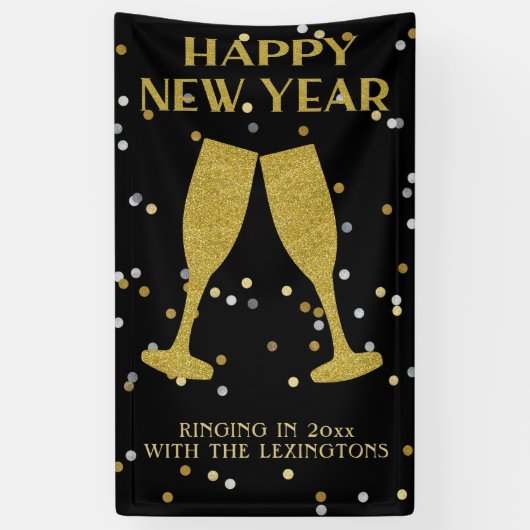 Elegantes Gold Glitzer Sparkle Silvester Party Banner (Vertikal)