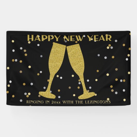 Elegantes Gold Glitzer Sparkle Silvester Party Banner (Horizontal)
