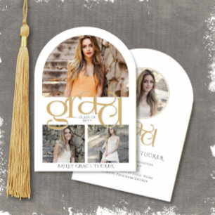 Elegantes Gold GRAD 4-Fotos Arch Abschlussfeier Einladung