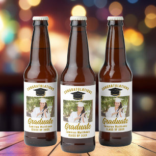 Elegantes Gold Graduation Party Personalisiertes F Bierflaschenetikett
