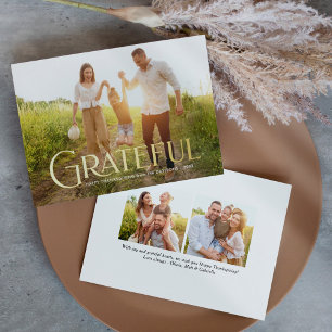 Elegantes Gold Grateful Family Foto Folien Feiertagskarte