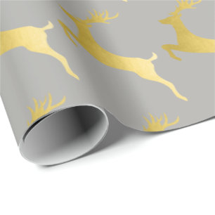 Elegantes Gold Grau Weihnachtsbaummuster Geschenkpapier