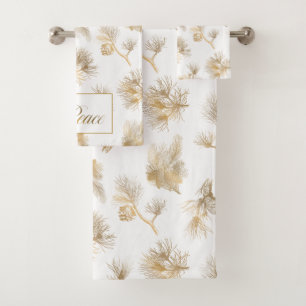 Elegantes Gold gravierte Kiefer Badhandtuch Set
