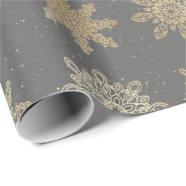 Elegantes Gold & Gray Snowflake Weihnachtsmuster Geschenkpapier