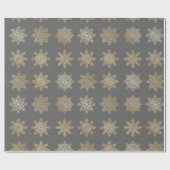 Elegantes Gold & Gray Snowflake Weihnachtsmuster Geschenkpapier (Flach)