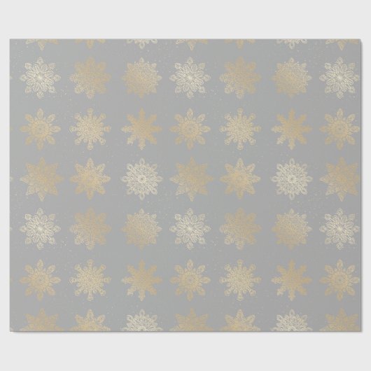 Elegantes Gold & Gray Snowflake Weihnachtsmuster Geschenkpapier (Flach)