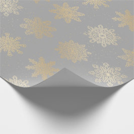 Elegantes Gold & Gray Snowflake Weihnachtsmuster Geschenkpapier