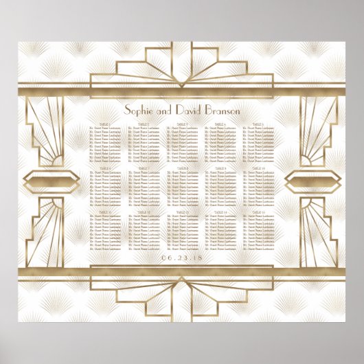Elegantes Gold Great Gatsby Wedding Seating Chart Poster (Vorne)