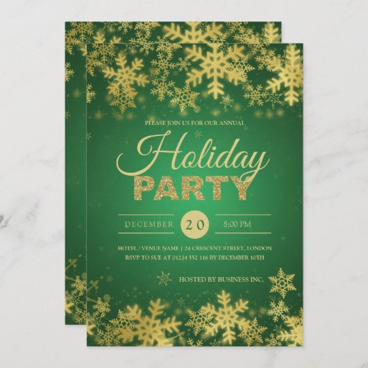 Elegantes Gold & Green Corporate Weihnachts-Party Einladung (Vorne/Hinten)