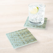 Elegantes Gold Green Leaf Muster Glasuntersetzer (Schrägansicht)