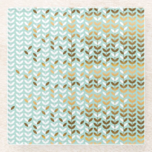 Elegantes Gold Green Leaf Muster Glasuntersetzer (Vorderseite)